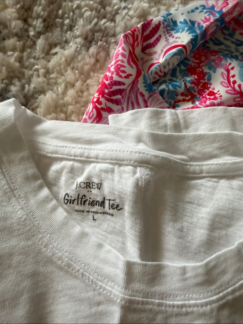 Floral Pink & Blue Button-Up performance Women's Top with white t shirt - Picture 4 of 4